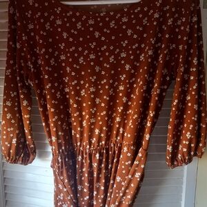 Chris & Carol Terracotta Dress with Cream Floral Pattern